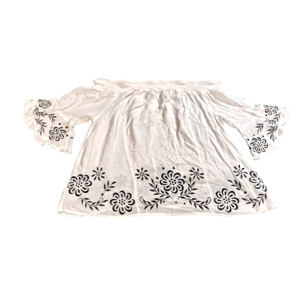 torrid Tops - Torrid Womens White Floral Embroidered Off Shoulder Bell Sleeve Gauze Blouse 1